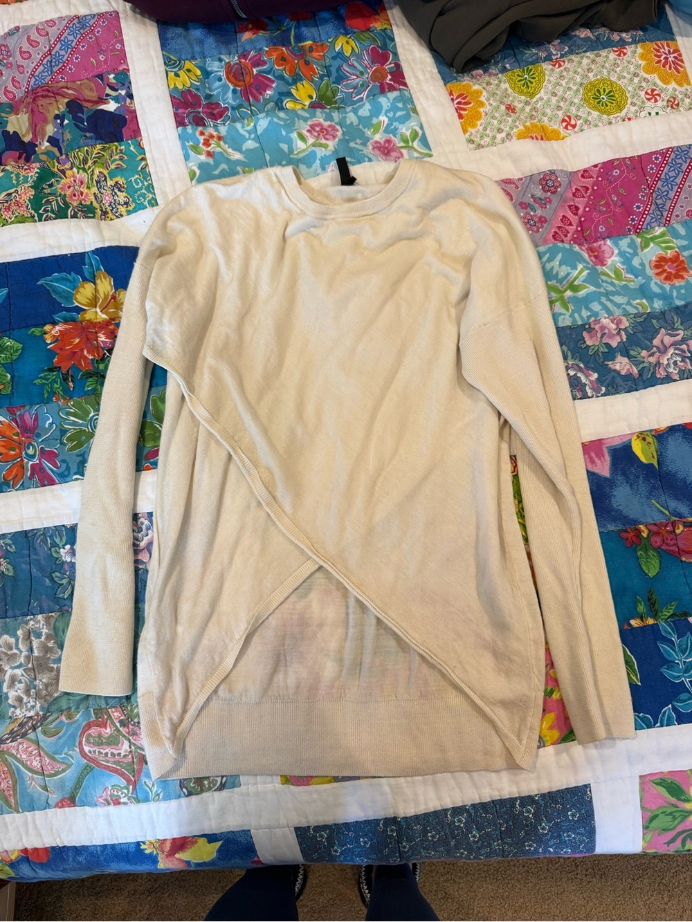 BCBGMaxAzria Cream Cross-Front Crew Neck Sweater
